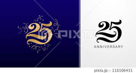 25th anniversary logo design template with gold and black elements isolated backgrounds for greeting cards, invitation, Wedding anniversary , banner and celebration company or business corporate signs 118106431