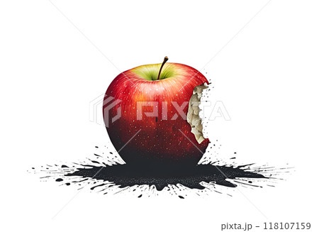 白バックにかじられたダークなリンゴのイラスト 118107159