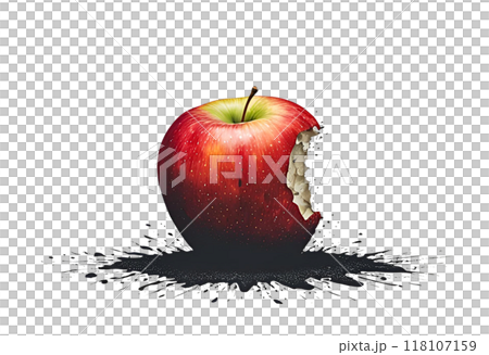白バックにかじられたダークなリンゴのイラスト 118107159