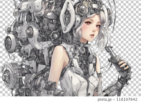 白バックに機械化したかわいい女性のイラスト 118107642