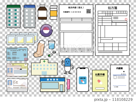 Prescription, medicine, insurance card, prescription set, color Prescription, medicine, insurance card, prescription set, color 118108229