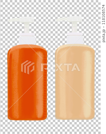 シャンプーボトルとコンディショナーボトル(オレンジ) シャンプーボトルとコンディショナーボトル(オレンジ) 118108574