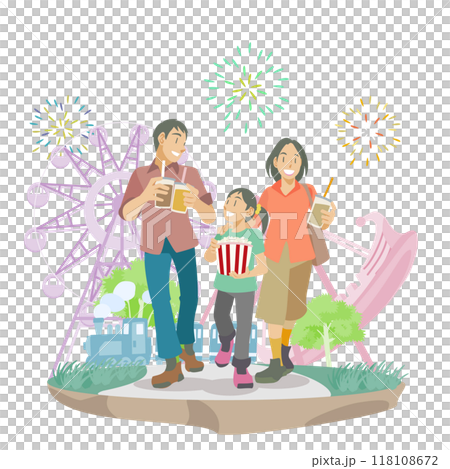 遊園地を楽しむ家族のイラスト 118108672