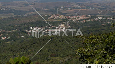 Slow motion aerial view of historic Tiradentes city in Brazil s mountains Slow motion aerial view of historic Tiradentes city in Brazil s mountains 118108857