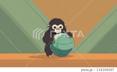 ボールを持つゴリラの赤ちゃんのイラスト ボールを持つゴリラの赤ちゃんのイラスト 118109267