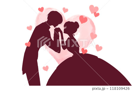 お姫様の手の甲にキスする王子様　影絵　ハート 118109426