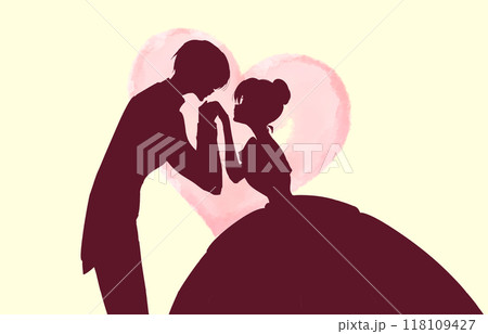 お姫様の手の甲にキスする王子様　影絵　ハート 118109427