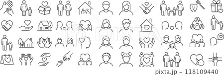 ベクターでモノクロの家族に関する線画アイコンセット 118109440