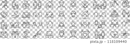 ベクターでモノクロの家族に関する線画アイコンセット 118109440