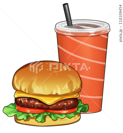 ハンバーガー、ドリンクセット 118109454