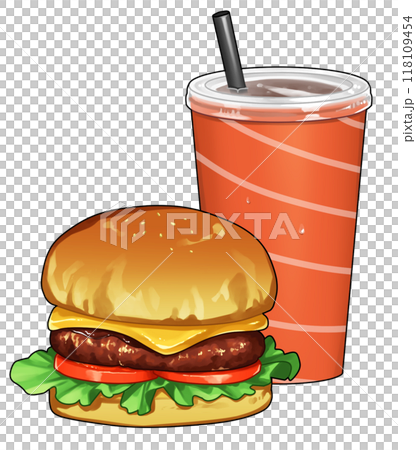 ハンバーガー、ドリンクセット 118109454