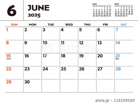 2025年マンスリーカレンダー(6月)祝日・行事入り卓上カレンダー 2025年マンスリーカレンダー(6月)祝日・行事入り卓上カレンダー 118109589
