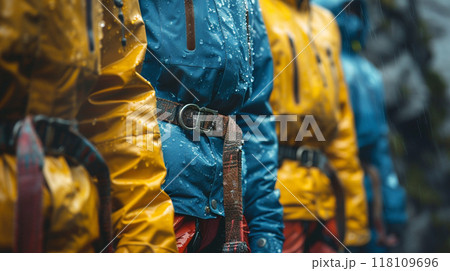雨の降る登山のレインウェア 118109696