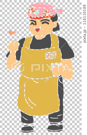 鉛筆画風のみかん試食を勧めるおばちゃんの線画無しのカラーイラスト 118110189