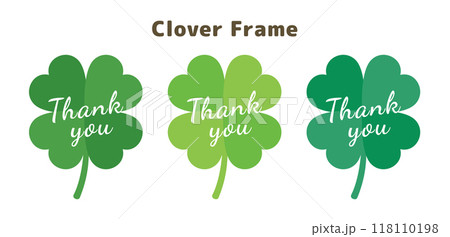幸運の四葉のクローバーのシルエットイラストセット。感謝、ありがとう、サンキューシール素材。 118110198