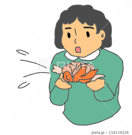 鉛筆画風のみかんを持った人のカラーイラスト 鉛筆画風のみかんを持った人のカラーイラスト 118110226