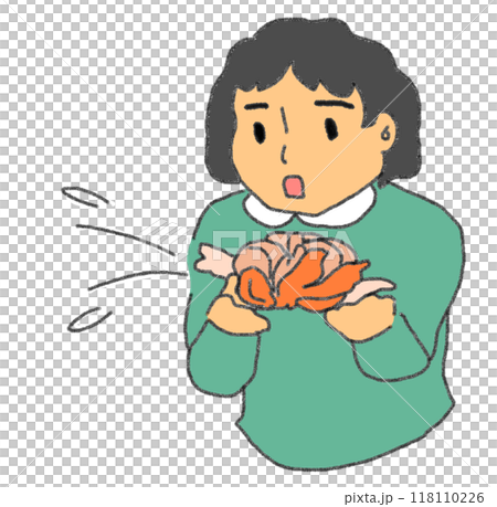 鉛筆画風のみかんを持った人のカラーイラスト 鉛筆画風のみかんを持った人のカラーイラスト 118110226