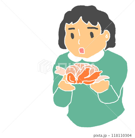 鉛筆画風のみかんを持った人の線画無しのカラーイラスト 鉛筆画風のみかんを持った人の線画無しのカラーイラスト 118110304