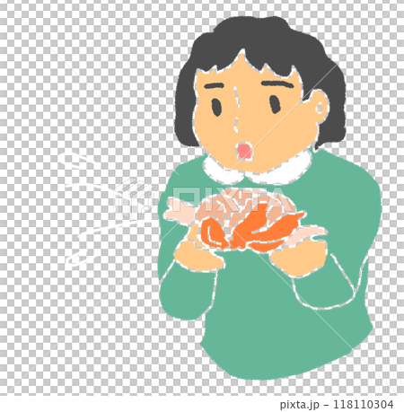 鉛筆画風のみかんを持った人の線画無しのカラーイラスト 鉛筆画風のみかんを持った人の線画無しのカラーイラスト 118110304
