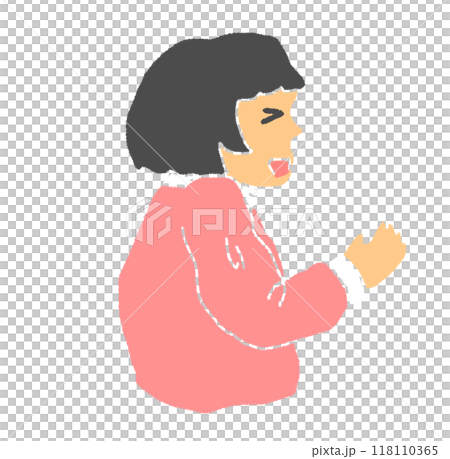 A pencil-style color illustration of a person with orange juice in their eyes, no line drawings 118110365