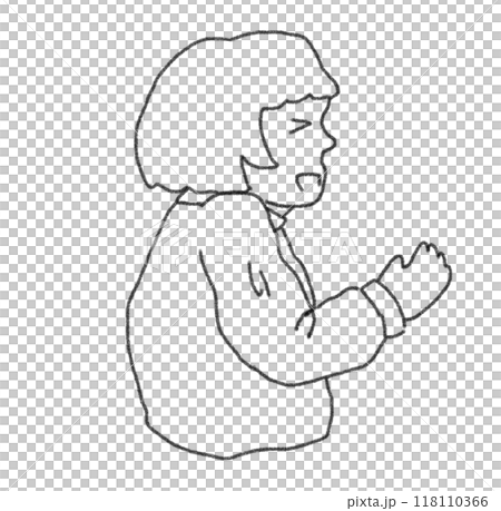 鉛筆画風の目にみかんの汁が入った人の線画イラスト 118110366