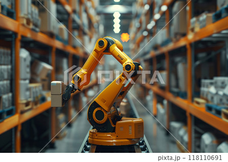 Robotic arm production line. Manufacturing industry automation concepts. AI Generated. 118110691