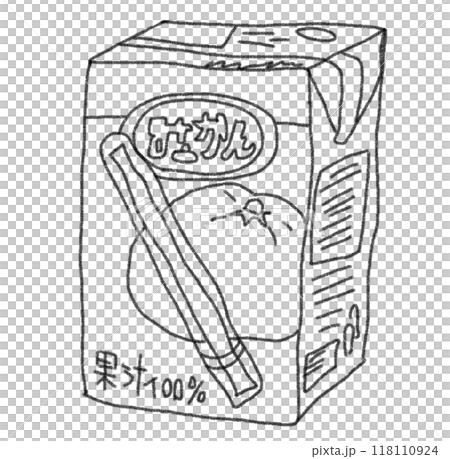 Line drawing illustration of a mandarin orange juice pack in pencil style 118110924