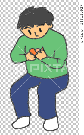 Color illustration of a person holding a mandarin orange in pencil style 118110927
