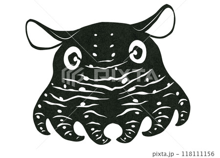 ゆらゆら深海生物メンダコのシンプル白黒切り絵イラスト 118111156