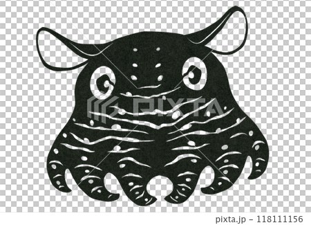 ゆらゆら深海生物メンダコのシンプル白黒切り絵イラスト 118111156
