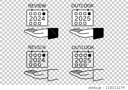 A set of icons reflecting a look back at 2024 and an outlook for 2025 A set of icons reflecting a look back at 2024 and an outlook for 2025 118111274