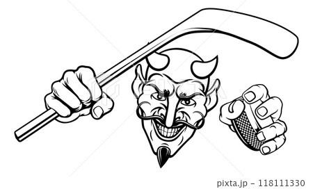 Devil Satan Ice Hockey Sports Mascot Cartoon 118111330