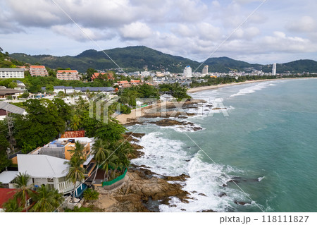 High angle view Beautiful Seashore in summer high season at Phuket island Thailand High angle view Beautiful Seashore in summer high season at Phuket island Thailand 118111827