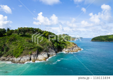 High angle view Beautiful Seashore in summer high season at Phuket island Thailand 118111834
