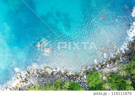 High angle view Beautiful Seashore in summer high season at Phuket island Thailand 118111870
