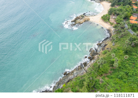 High angle view Beautiful Seashore in summer high season at Phuket island Thailand 118111871