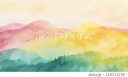 山のある春の風景　AI画像 118112230