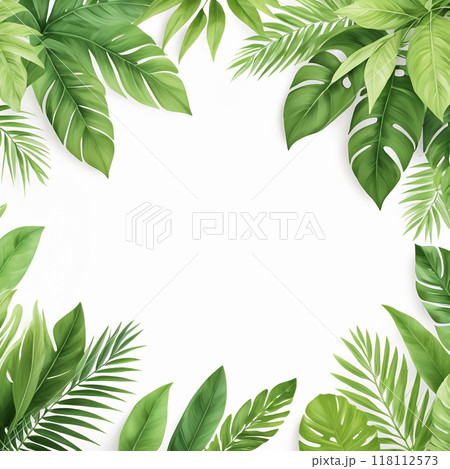 トロピカルな植物の葉のフレーム トロピカルな植物の葉のフレーム 118112573