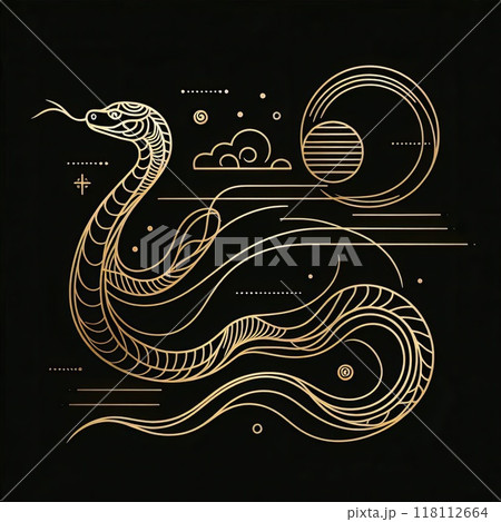 Gold Line Art of snake with Generative AI. 118112664