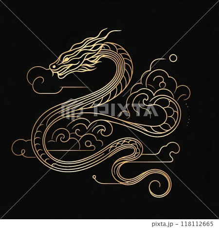 Gold Line Art of snake with Generative AI. 118112665