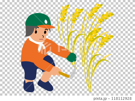 Illustration of cute children experiencing rice harvesting 01 Illustration of cute children experiencing rice harvesting 01 118112928