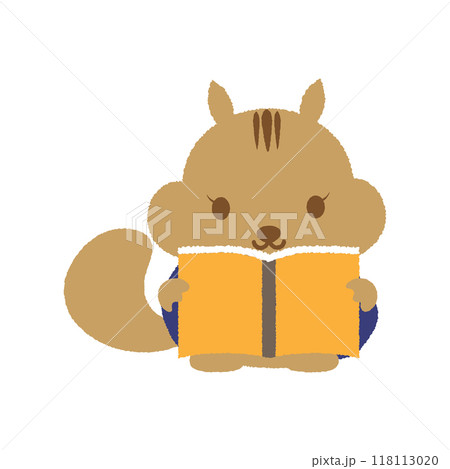 読書の秋、本を読むリス 118113020