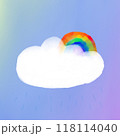 The sky has clouds flowing, beautiful colorful rainbow and rain, watercolor digital painting. Clouds flow as a rainbow arches amidst the rain.Drifting clouds frame a vibrant rainbow and soft rain. 118114040