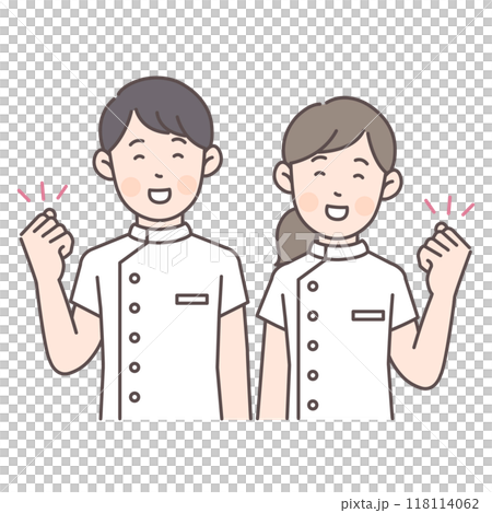 ガッツポーズする看護師さん上半身イラスト 118114062