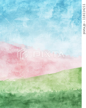 春の山と青空の水彩イラスト　AI画像 118114211