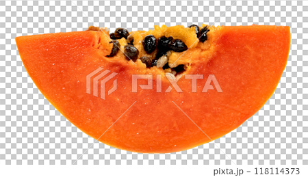 Ripe papaya slice isolated 118114373