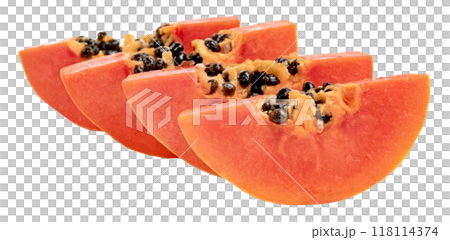 Ripe papaya slice isolated 118114374
