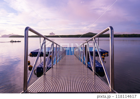 Stainless steel handrails in the pier 118114617