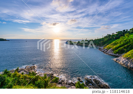Nature view of Laem promthep cape Beautiful sunset or sunrise sky scenery in andaman sea, Amazing seascape 118114618