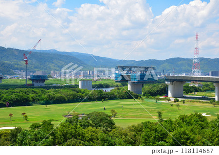 橋梁工事現場 新名神高速道路 淀川橋 橋梁工事現場 新名神高速道路 淀川橋 118114687